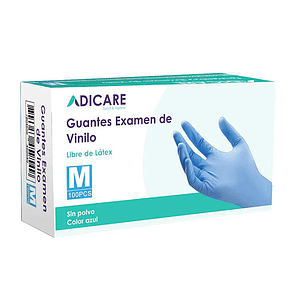CAJA GUANTES DESECHABLES VINILO LIBRE DE POLVO C/AZUL T/M 100 UND. ADIOFFICE