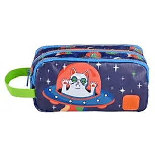 ESTUCHE ESCOLAR TORRE ROMA - BLUE SPACE CAT 3 CIERRES