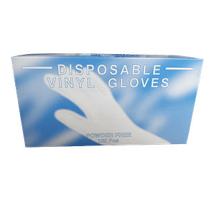 CAJA GUANTES DESECHABLES VINILO LIBRES DE POLVO T/M 100 UNID. ADIOFFICE TRANSP.