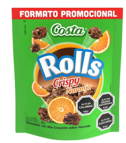 CHOCOLATE COSTA ROLLS CROCANTE CRISPY NARANJA 80 GRS. 1