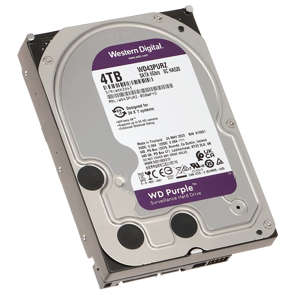 DISCO DURO INTERNO 3.5'' WD d/s Purple WD43PURZ 4TB 256mb Surveillance 5400rpm 1