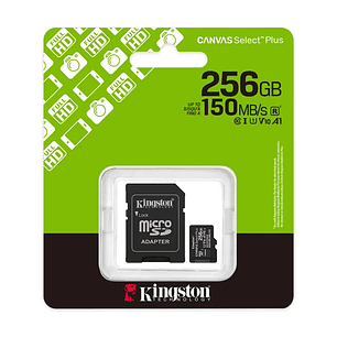 TARJETA DE MEMORIA MICRO SDXC PORTATIL KINGSTON CANVAS SELECT PLUS 256GB 150/MB/S A1 V10