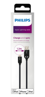 CABLE TRENZADO PHILIPS DLC2608B/97 USB / LIGHTNING P/IPHONE NEGRO 1