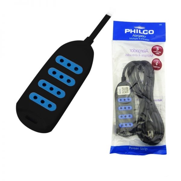 ALARGADOR MULTIPLE PHILCO 4 ENCHUFES 3MTS NEGRO 1