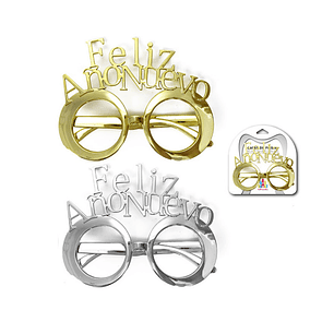 LENTES ''FELIZ AÑO NUEVO'' DORADO/PLATEADO  GLAM 6 UNID.