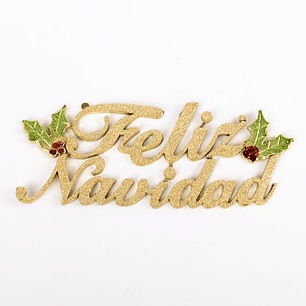 ADORNO NAVIDEÑO DECO.PUERTA ''FELIZ NAVIDAD'' DORADO GLAM 40CMS. 1 UNID.