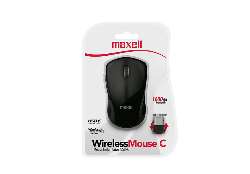 MOUSE NANO INALAMBRICO MAXELL USB-C MOWL-1200DPI NEGRO 1