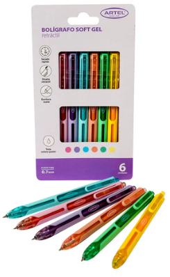 SET 6 LAPICES BOLIGRAFO SOFT GEL ARTEL 0,7 MM 1