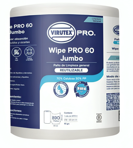 PAÑO WIPE VIRUTEX 60 GRS. ROLLO JUMBO 890 HOJAS ( CA ) 1