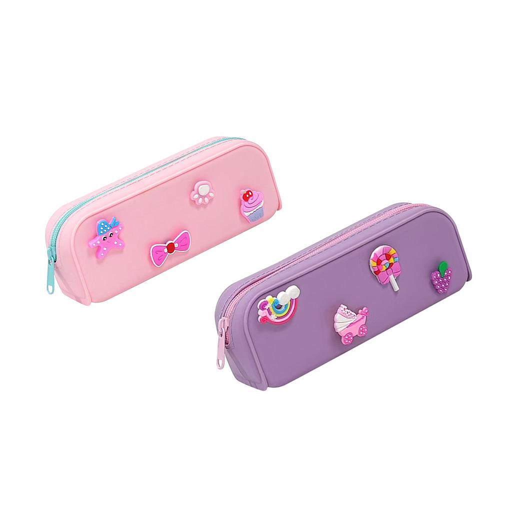 ESTUCHE ESCOLAR ADETEC SILICONA NIÑA 1 CIERRE 18 X 7 X 5CM 1