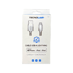 CABLE DE IPHONE Y IPAD TECNOLAB USB A LIGHTNING CERTIFICADO BLANCO 03-TL307W