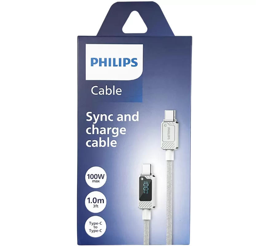 CABLE PHILIPS  TRENZADO UBS C 3.2 A USB C  100WS 1 MT PANTALLA LED  BLANCO 1