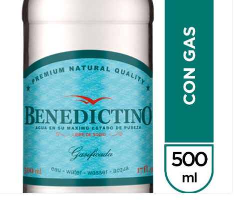 AGUA PURIFICADA BENEDICTINO C/GAS 500 CC 1