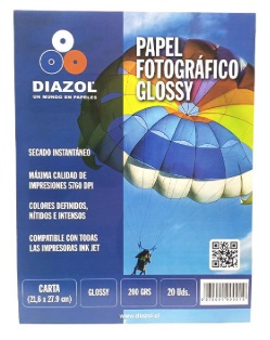 PAPEL FOTOGRAFICO DIAZOL 200grs 20hjs. CARTA GLOSSY 1