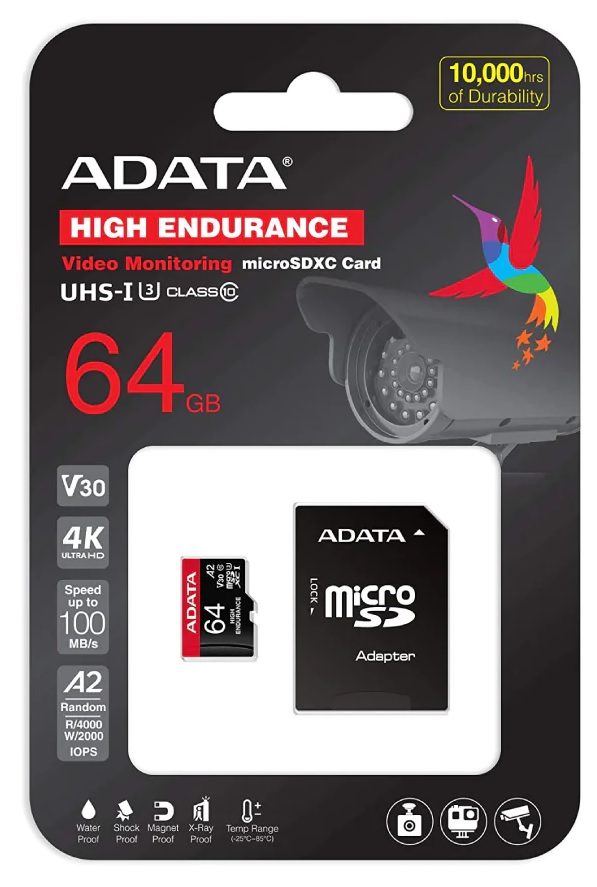 TARJETA DE MEMORIA ADATA MICRO SD 64GB V30 4K 100MB/S C/ADAPTADOR 1