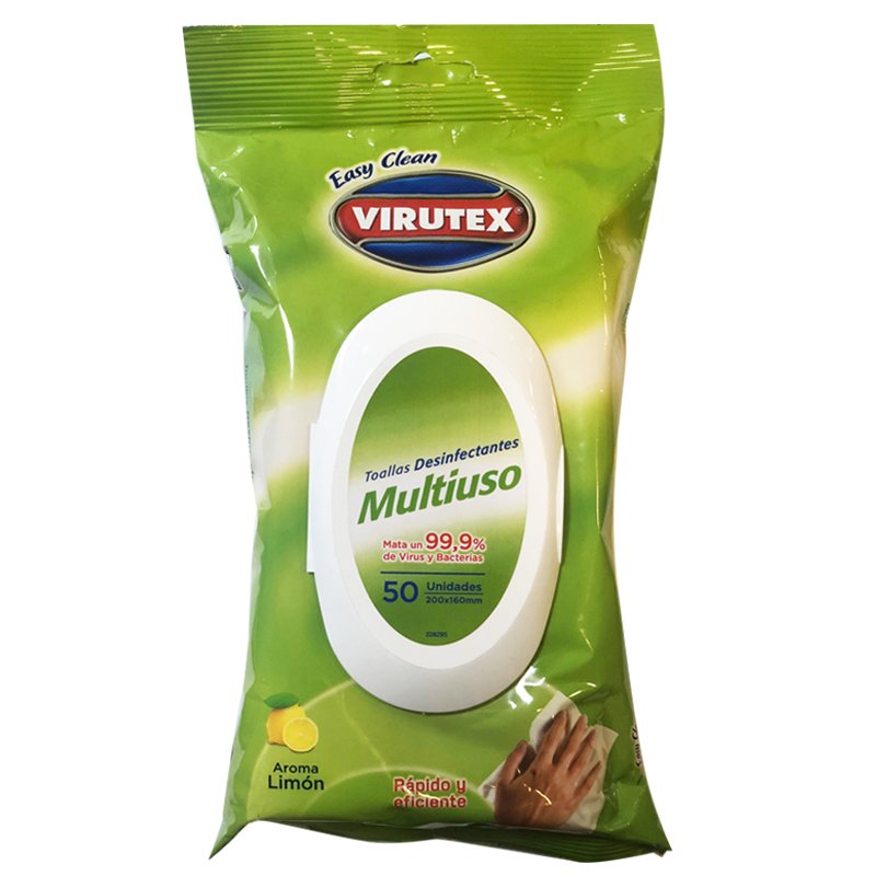TOALLITAS DESINFECTANTES MULTIUSO VIRUTEX 50 UND. LIMON  1