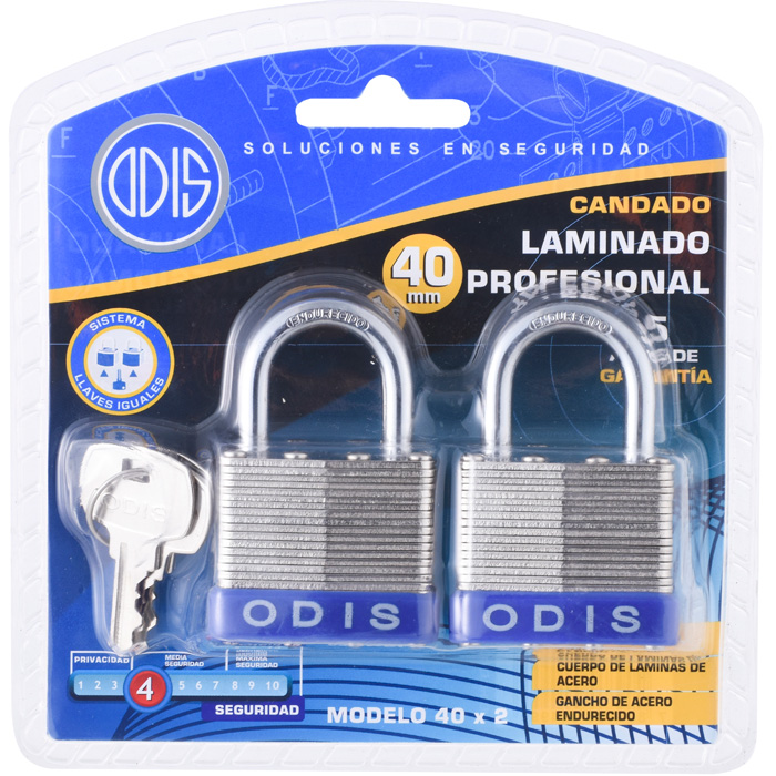 CANDADO LAMINADO ODIS X2UNID. LLAVES IGUALES 40mm. 1