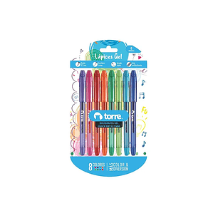 SET 8 BOLIGRAFOS TORRE GEL QUICK DRY 0,7 MM COLORES FUN