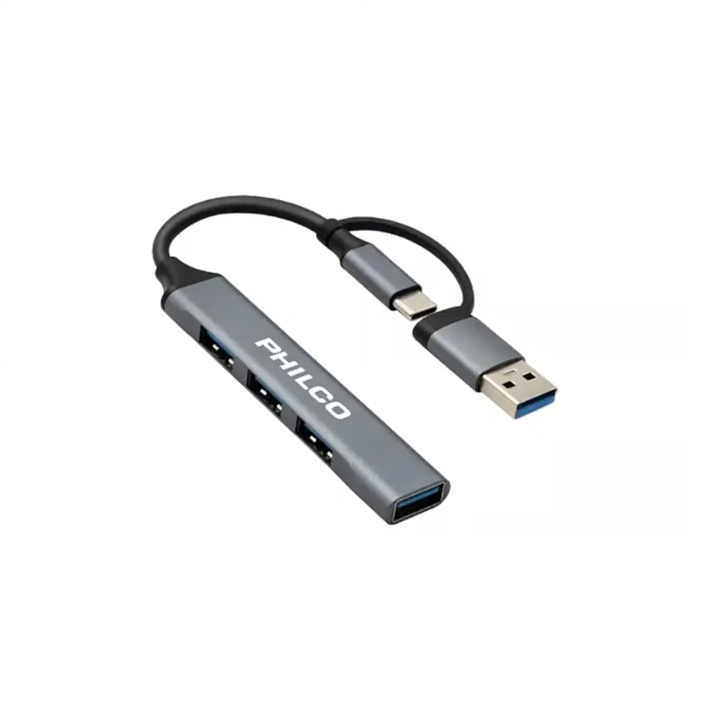 HUB USB TIPO-C Y USB-A PHILCO 4 EN 1 USB3.0X1 USB2.2X3 79USB37186 1