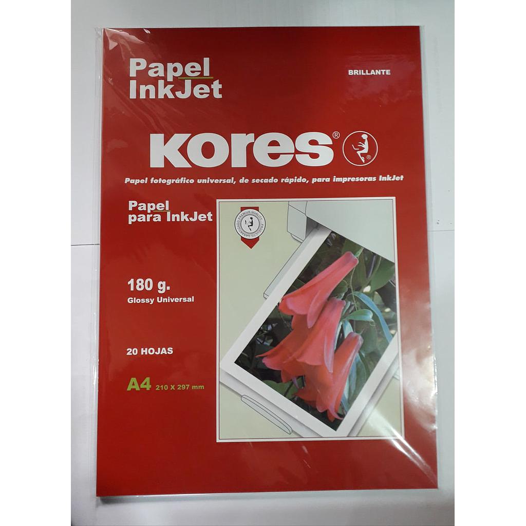 PAPEL FOTOGRAFICO INKJET KORES 180 Grs 20 Hjs  A4 BRILLANTE 1