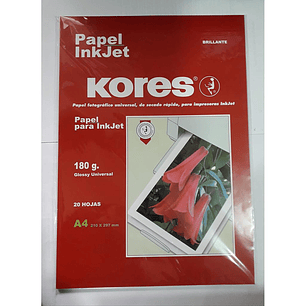 PAPEL FOTOGRAFICO INKJET KORES 180 Grs 20 Hjs  A4 BRILLANTE