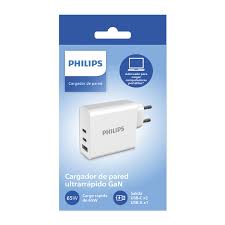 CARGADOR DE PARED PHILIPS ULTRARAPIDO 65w USB-C x 2 USB A x1  1