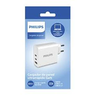 CARGADOR DE PARED PHILIPS ULTRARAPIDO 65w USB-C x 2 USB A x1 