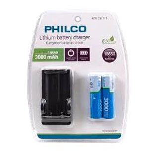 CARGADOR  DE PILAS PHILCO INCLUYE PILAS  3000mAh PRECARGADAS 18650