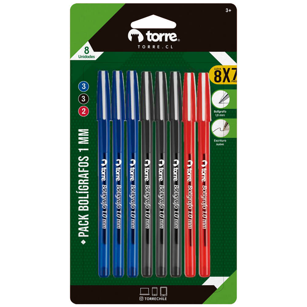 SET 8 LAPICES BOLIGRAFO TORRE 1,0 MM N/A/R 1