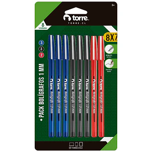 SET 8 LAPICES BOLIGRAFO TORRE 1,0 MM N/A/R