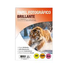 PAPEL FOTOGRAFICO INK-JET 230 Grs 20 Hjs TAMAÑO A4 BRILLANTE 1