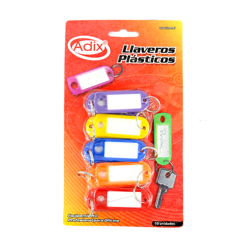 SET LLAVEROS PLASTICOS ADIX x10 UNIDADES DIF/COLORES 1