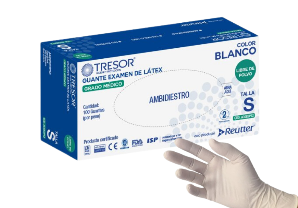 CAJA GUANTES DESECHABLES DE LATEX SIN POLVO TRESOR TALLA S 100 UNIDADES 1