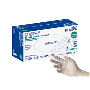 CAJA GUANTES DESECHABLES DE LATEX SIN POLVO TRESOR TALLA S 100 UNIDADES