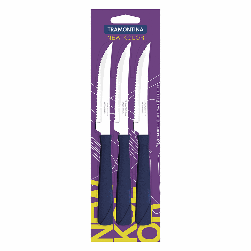 JUEGO DE CUCHILLOS ASADO TRAMONTINA 3 PIEZAS NEW KOLOR 1