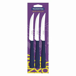JUEGO DE CUCHILLOS ASADO TRAMONTINA 3 PIEZAS NEW KOLOR