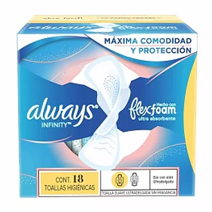 TOALLA FEMENINA ALWAYS INFINITY DIA FLEX FOAM X 18 UND.