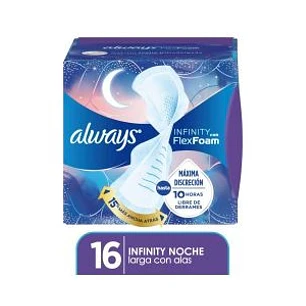 TOALLA FEMENINA ALWAYS INFINITY NOCHE FLEX FOAM X 16 UND.