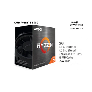 PROCESADOR AMD RYZEN 5 5500 6CORE, 12 HILOS 4.2GHZ MAX 3.6GHZ/19MB CACHE/AM4 NO GRAPHICS