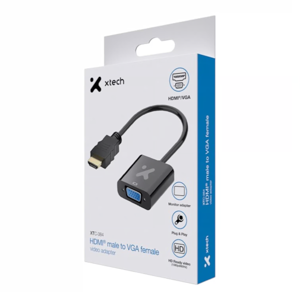 ADAPTADOR XTECH HDMI MACHO A VGA HEMBRA XTC-384 1080P 60HZ 1