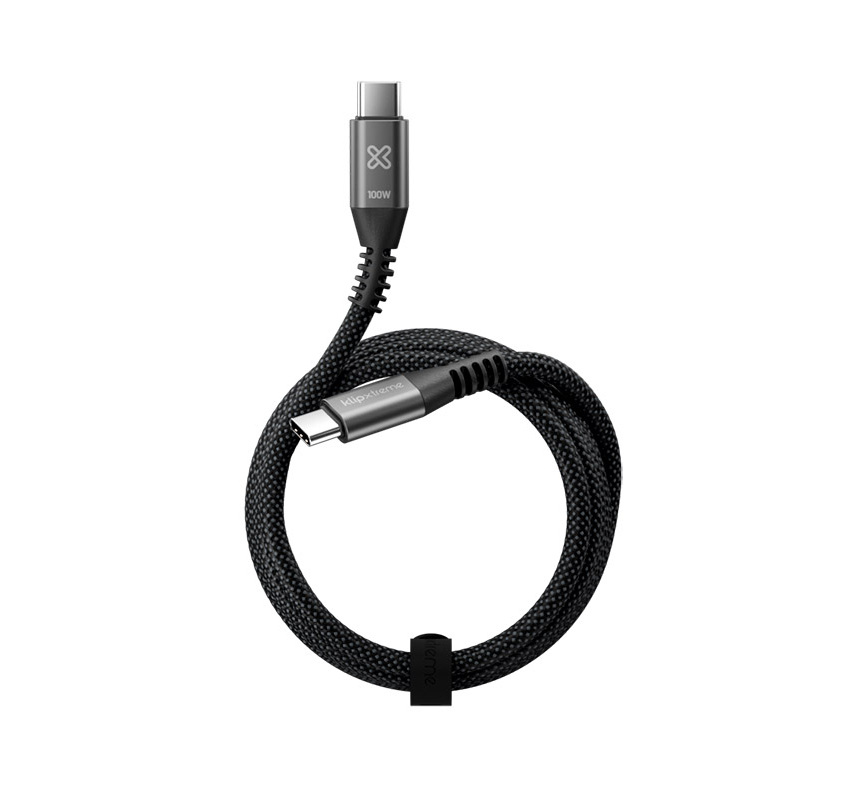 CABLE USB-C A USB-C KLIP XTREME TRENZADO 1.8M NEGRO 20V 100W 1