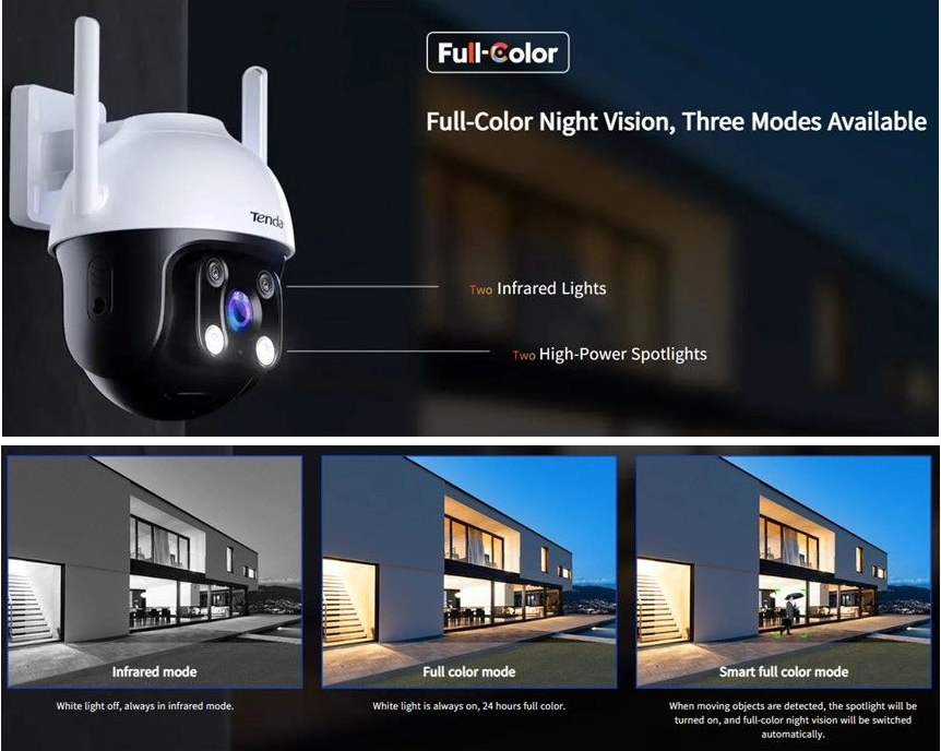 CAMARA IP PAN/TILT TENDA FULL-COLOR CH7 355º 4MP WIFI  1