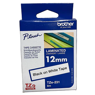 CINTA ROTULADORA BROTHER TZe-231 (12mm x 8 M) NEGRO SOBRE BLANCO
