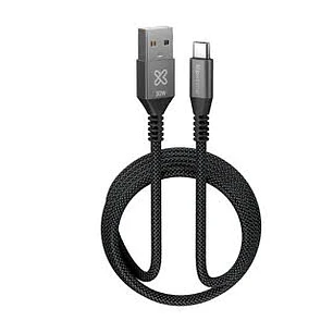 CABLE USB-A A USB-C KLIP XTREME TRENZADO  3M NEGRO 12V 30W