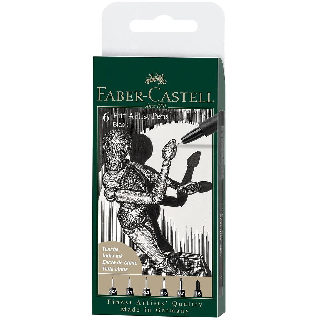 SET 6 MARCADORES PITT ARTIST PEN BLACK FABER CASTELL (167154) 1