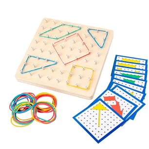 GEOPLANO CUADRADO DE MADERA C/ELASTICOS DE COLORES KINDER MIX 