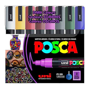 SET MARCADOR POSCA PC-5M 1.8-2.5MM 8 COLORES OSCUROS