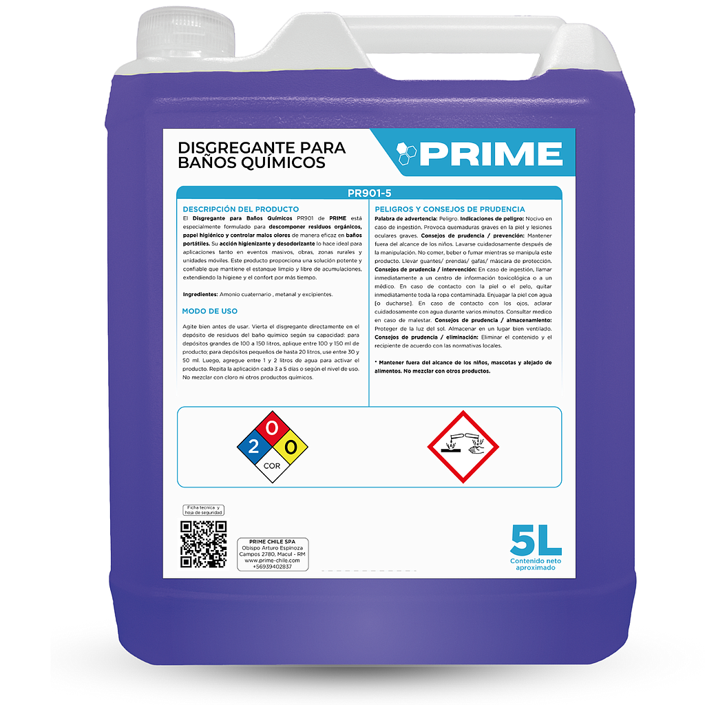 DISGREGANTE PARA BAÑOS QUÍMICOS PRIME 5L 1