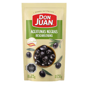 ACEITUNAS NEGRAS DESCAROZADAS DON JUAN 250 GRS.
