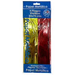 PAPEL METALICO HOLOGRAFICO  JMI 50X76 CM. 4 PL. DORADO/ROJO-AZUL/VERDE-PLATA/LILA